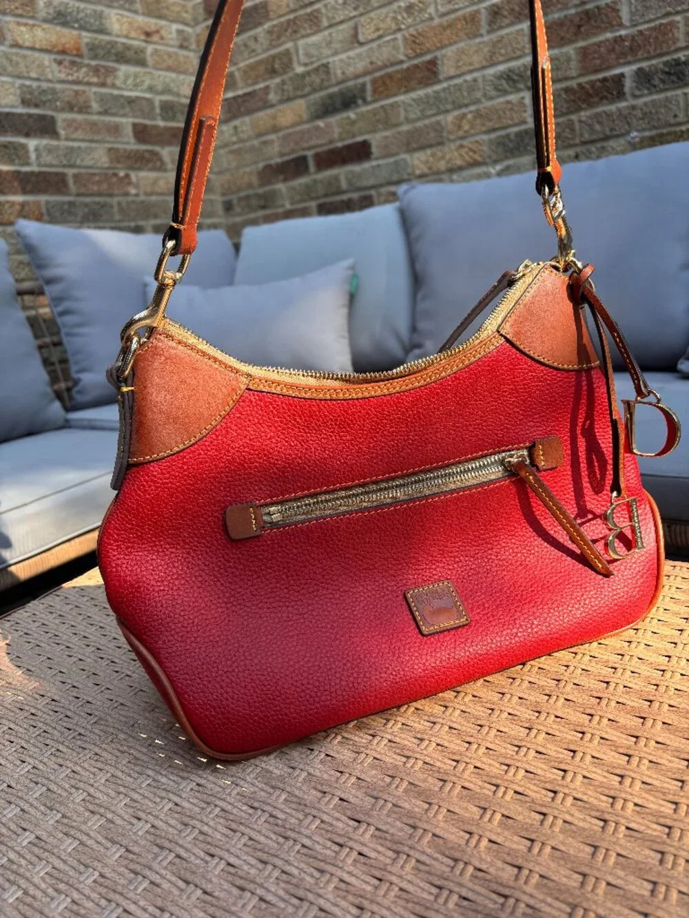 DOONEY & BOURKE Red Pebble Grain Leather Hobo Shoulder Bag